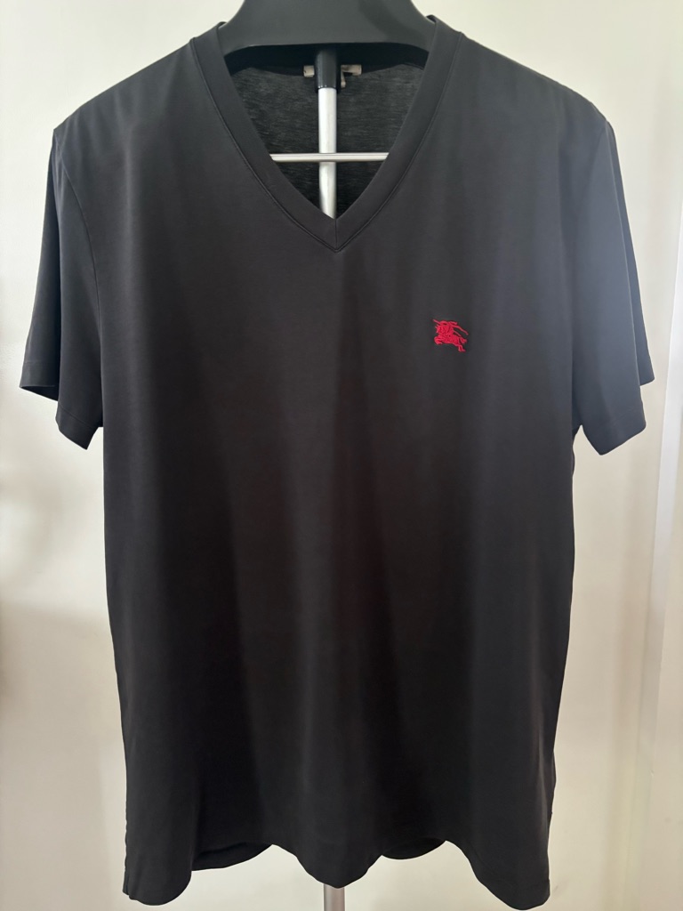 Burberry V-Neck Tee With Red Logo